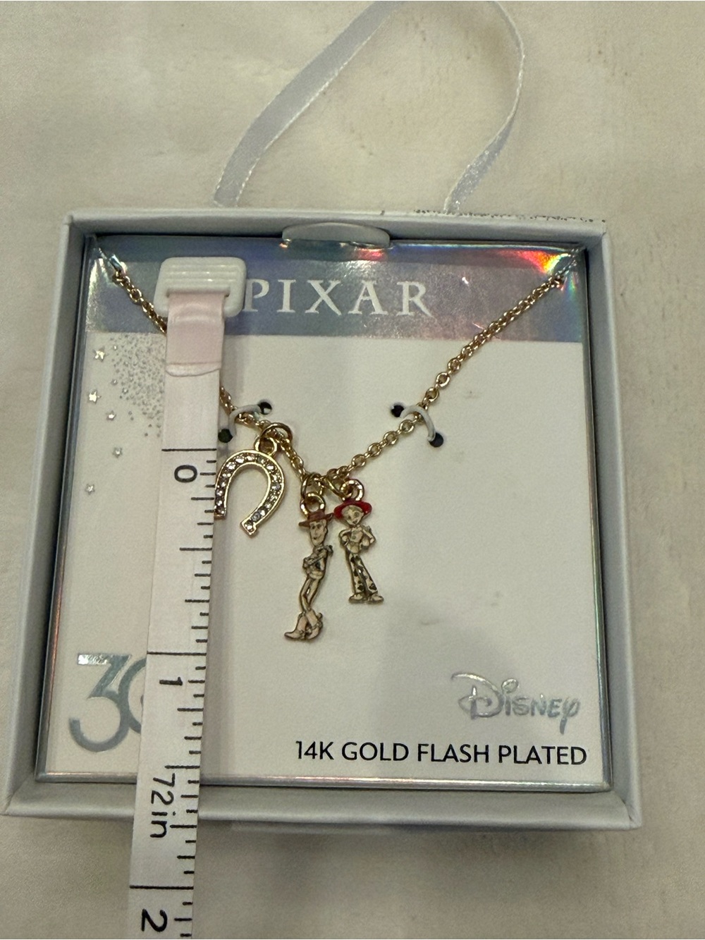 Disney Toy Story Woody, Jessie, Crystal Horseshoe Gold flash plated Necklace New - Picture 3 of 6